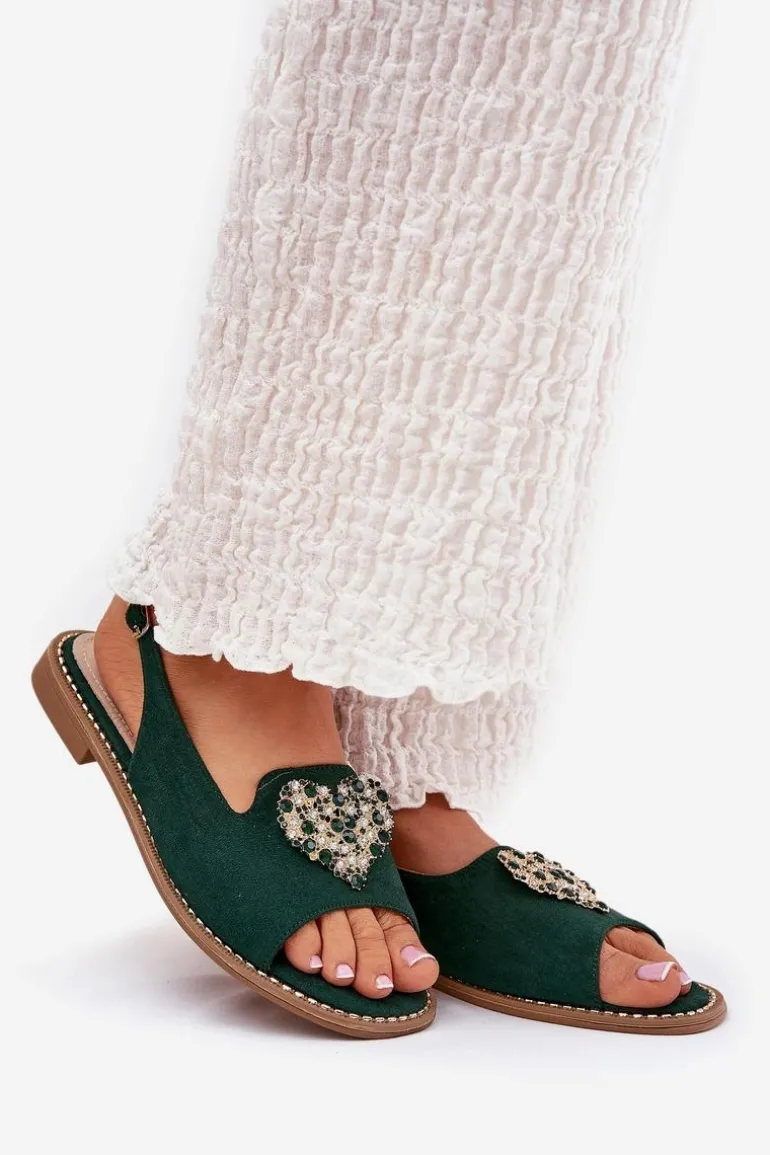 Sandały Damskie Z Ozdobnym Sercem S.Barski KV27-018 Zielone