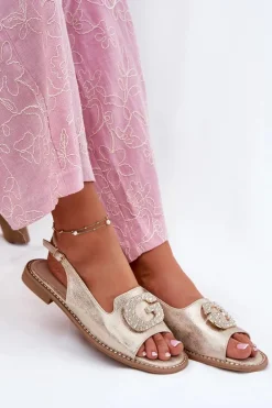 Sandały Damskie Z Ozdobnym Detalem S.Barski KV51-081 Złote