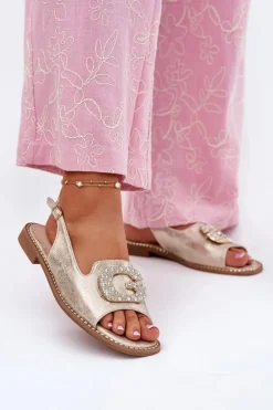 Sandały Damskie Z Ozdobnym Detalem S.Barski KV51-081 Złote