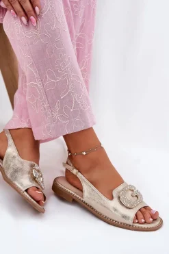 Sandały Damskie Z Ozdobnym Detalem S.Barski KV51-081 Złote