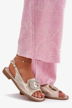 Sandały Damskie Z Ozdobnym Detalem S.Barski KV51-081 Złote