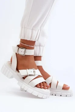Sandały Damskie Z Paskami Eko Skórzane Białe Eladira