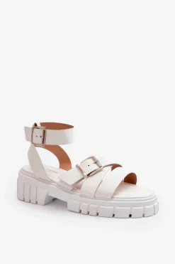 Sandały Damskie Z Paskami Eko Skórzane Białe Eladira