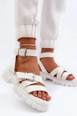 Sandały Damskie Z Paskami Eko Skórzane Białe Eladira