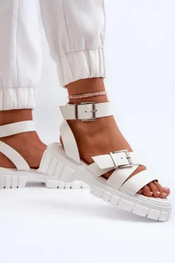 Sandały Damskie Z Paskami Eko Skórzane Białe Eladira