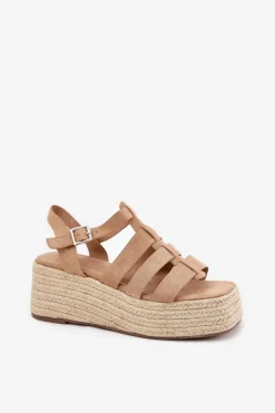 Sandały Damskie Z Paskami I Plecionką Khaki Pardauss