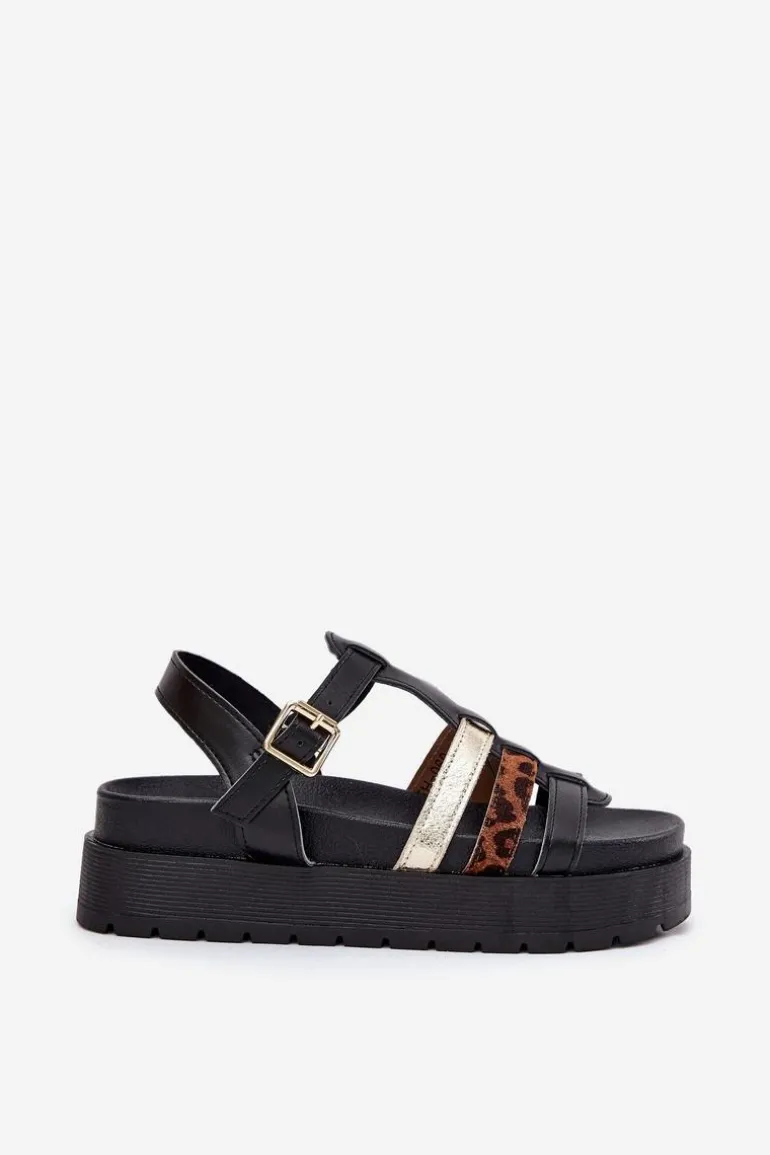 Sandały Damskie Z Paskami Na Platformie Czarne Gallari