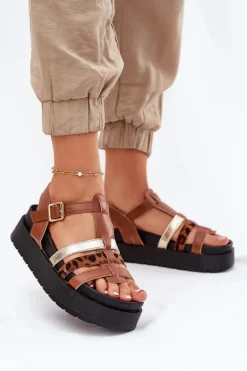 Sandały Damskie Z Paskami Na Platformie Camel Gallari