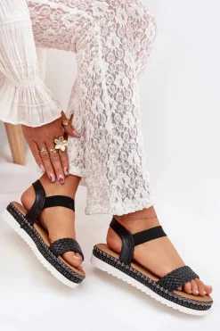 Sandały Damskie Z Plecionką Na Zdobionej Platformie Czarne Velara