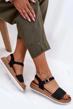 Sandały Damskie Z Plecionką Na Pasku Inblu GS000050 Czarne