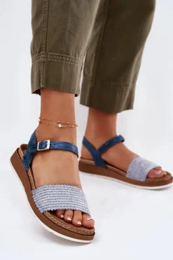 Sandały Damskie Z Plecionką Na Pasku Inblu GS000050 Niebieskie