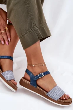 Sandały Damskie Z Plecionką Na Pasku Inblu GS000050 Niebieskie
