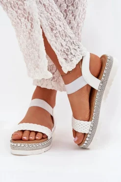 Sandały Damskie Z Plecionką Na Zdobionej Platformie Białe Velara