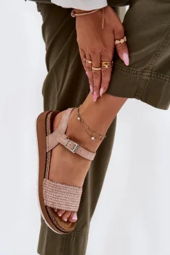 Sandały Damskie Z Plecionką Na Pasku Inblu GS000050 Różowe