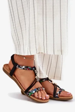 Sandały Damskie Z Przypinkami I Plecionymi Paskami Czarne Nusoreth