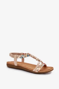 Sandały Damskie Z Przypinkami I Plecionymi Paskami Beżowe Nusoreth