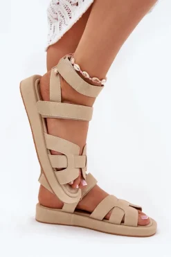 Sandały Damskie Z Rzepami Beżowe Uvissa