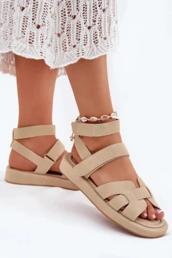 Sandały Damskie Z Rzepami Beżowe Uvissa