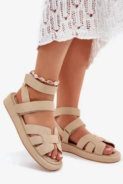Sandały Damskie Z Rzepami Beżowe Uvissa