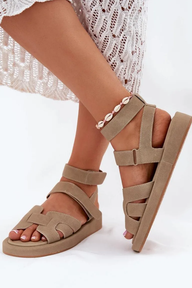 Sandały Damskie Z Rzepami Khaki Uvissa