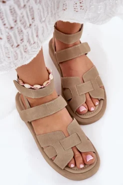 Sandały Damskie Z Rzepami Khaki Uvissa