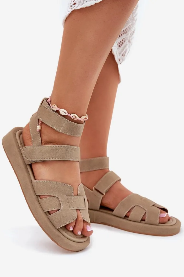 Sandały Damskie Z Rzepami Khaki Uvissa