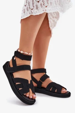 Sandały Damskie Z Rzepami Czarne Uvissa