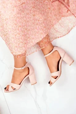 Sandały Damskie Zamszowe Beżowe Lady Milion