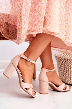 Sandały Damskie Zamszowe Beżowe Lady Milion