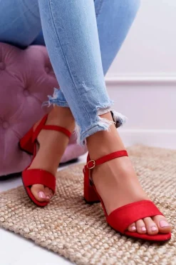 Sandały Damskie Zamszowe Czerwone Galisa