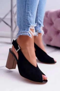 Sandały Damskie Zamszowe Czarne Celian