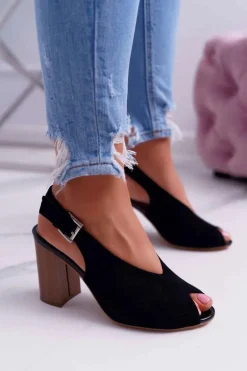 Sandały Damskie Zamszowe Czarne Celian