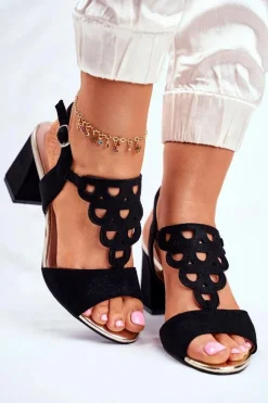 Sandały Damskie Zamszowe Czarne Vision