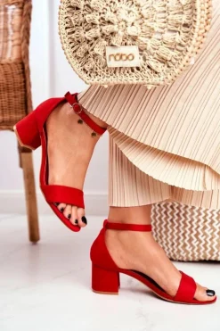 Sandały Damskie Zamszowe Czerwone Oh Baby!