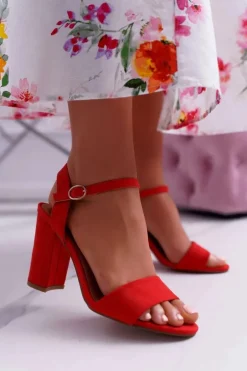 Sandały Damskie Zamszowe Czerwone Baloo