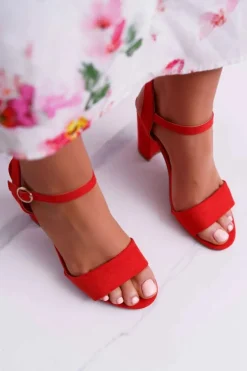 Sandały Damskie Zamszowe Czerwone Baloo