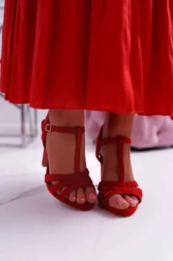 Sandały Damskie Zamszowe Czerwone Silela