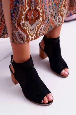 Sandały Damskie Zamszowe Czarne Thido