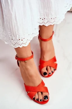 Sandały Damskie Zamszowe Pomarańczowe Lady Milion