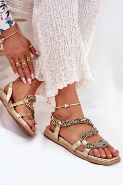 Sandały Damskie Ze Zdobieniem Wąż Eko Skórzane Artiker 56C1362 Złote