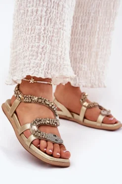 Sandały Damskie Ze Zdobieniem Wąż Eko Skórzane Artiker 56C1362 Złote