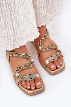 Sandały Damskie Ze Zdobieniem Wąż Eko Skórzane Artiker 56C1362 Złote