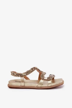 Sandały Damskie Ze Zdobieniem Wąż Eko Skórzane Artiker 56C1362 Złote