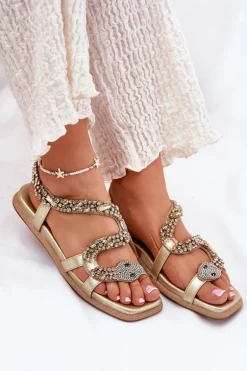 Sandały Damskie Ze Zdobieniem Wąż Eko Skórzane Artiker 56C1362 Złote