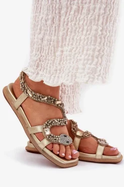 Sandały Damskie Ze Zdobieniem Wąż Eko Skórzane Artiker 56C1362 Złote