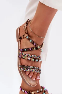 Sandały Damskie Ze Zdobieniem I Plecionymi Paskami Panterka Delyra