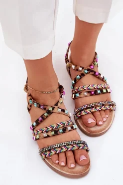 Sandały Damskie Ze Zdobieniem I Plecionymi Paskami Panterka Delyra