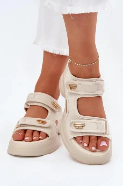 Sandały Damskie Ze Złotymi Detalami Beżowe Luvira