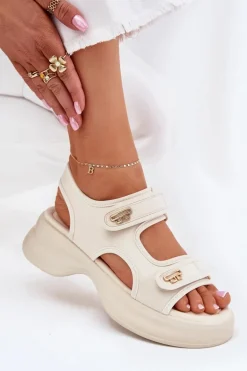 Sandały Damskie Ze Złotymi Detalami Beżowe Luvira