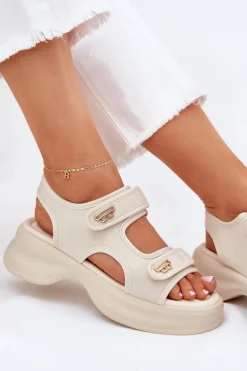 Sandały Damskie Ze Złotymi Detalami Beżowe Luvira